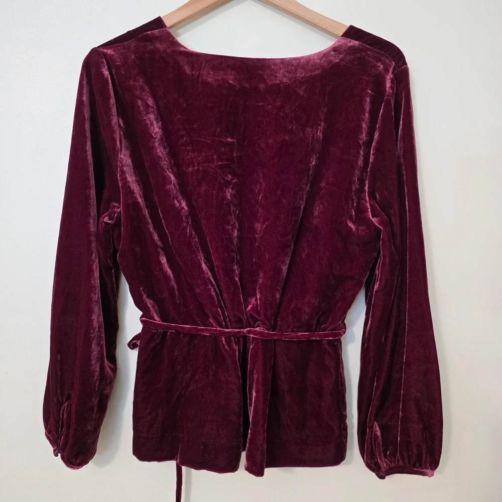 J Crew Velvet Faux Wrap Top Sz 10 Puff Sleeve Whimsigoth Office Blouse